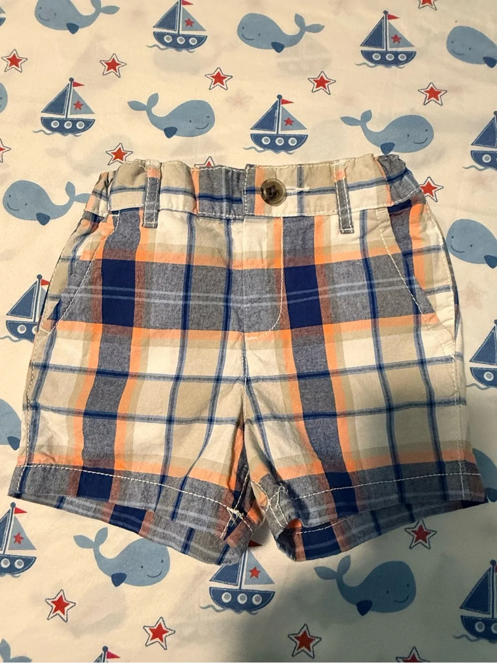 The Children's Place Orange & Blue Plaid Cotton Shorts